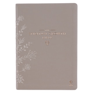 Front cover_NLT, The Spiritual Growth Bible Faux Leather, Taupe Floral Embroidered