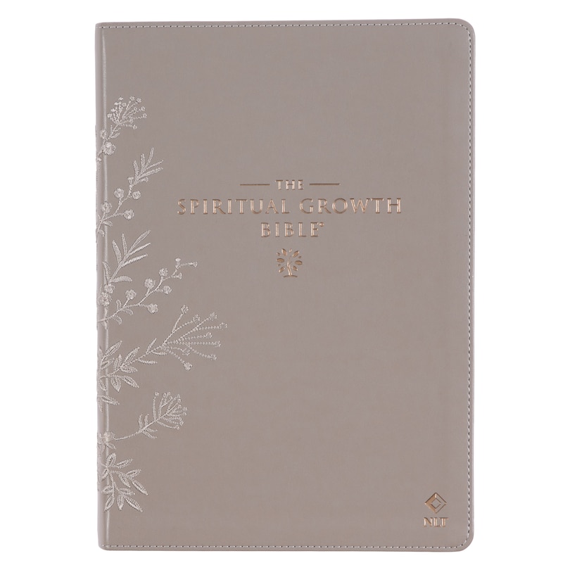 Front cover_NLT, The Spiritual Growth Bible Faux Leather, Taupe Floral Embroidered