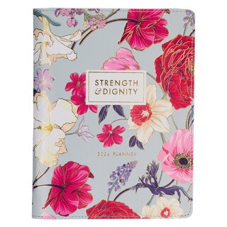 2024 18-Month Planner Blue Floral Printed Strength & Dignity