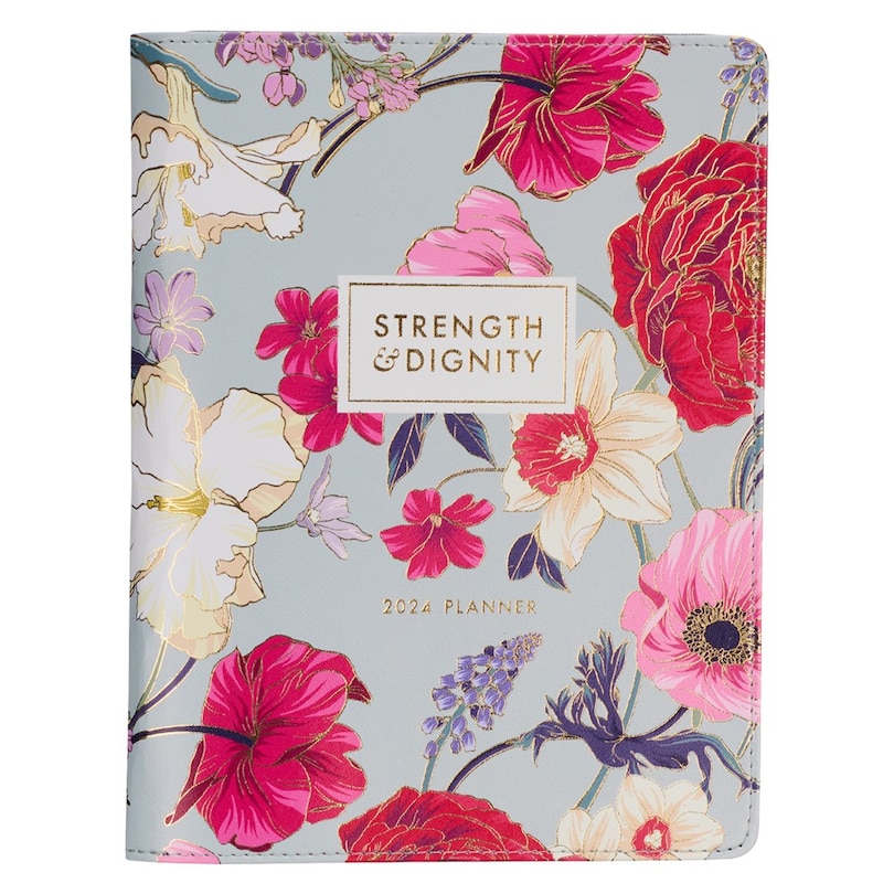 Couverture_2024 18-Month Planner Blue Floral Printed Strength & Dignity