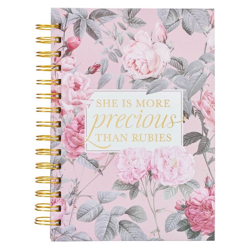 Front cover_Journal Spiral-bound Pink Floral More Precious Than Rubies Prov. 31:10