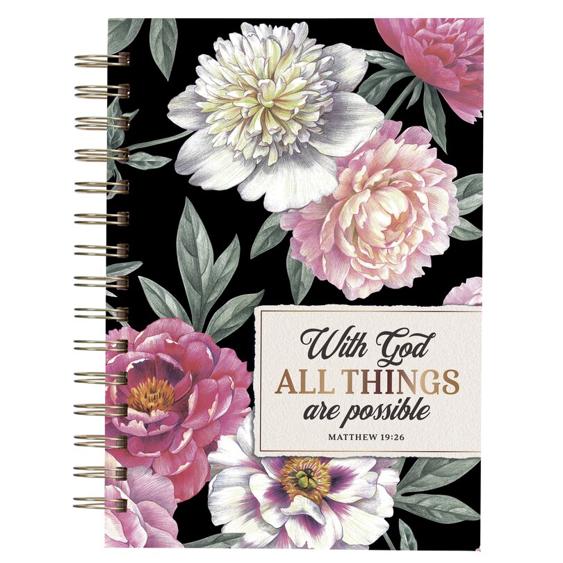 Front cover_Journal Wirebound Black Floral All Things Matt. 19:26