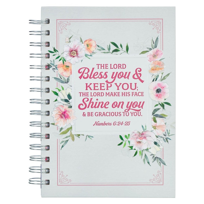 Front cover_Journal Spiral-bound Floral/Stripes Bless You Num. 6:24-25