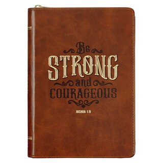Front cover_Journal Classic Zip Brown Be Strong Josh. 1:9