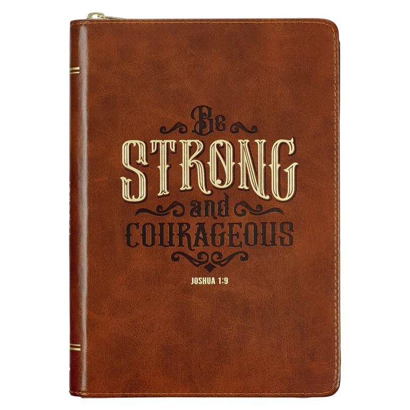 Front cover_Journal Classic Zip Brown Be Strong Josh. 1:9