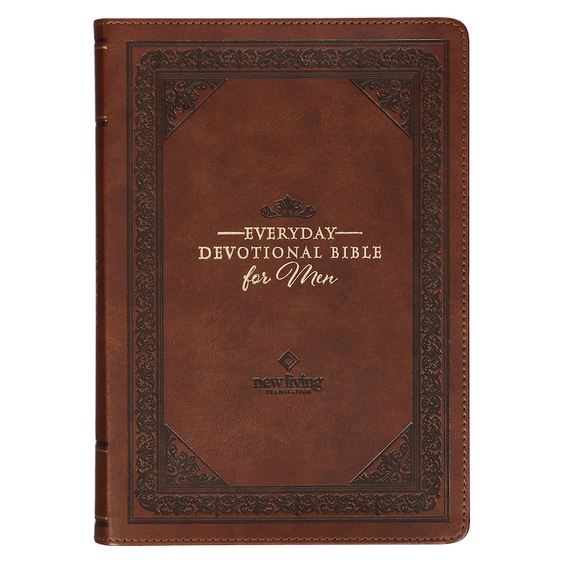 Devotional Bible NLT for Men Faux Leather, Chestnut Brown