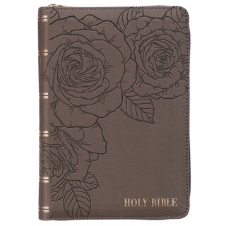 Front cover_KJV Bible Compact LP Faux Leather, Gray w/zipper