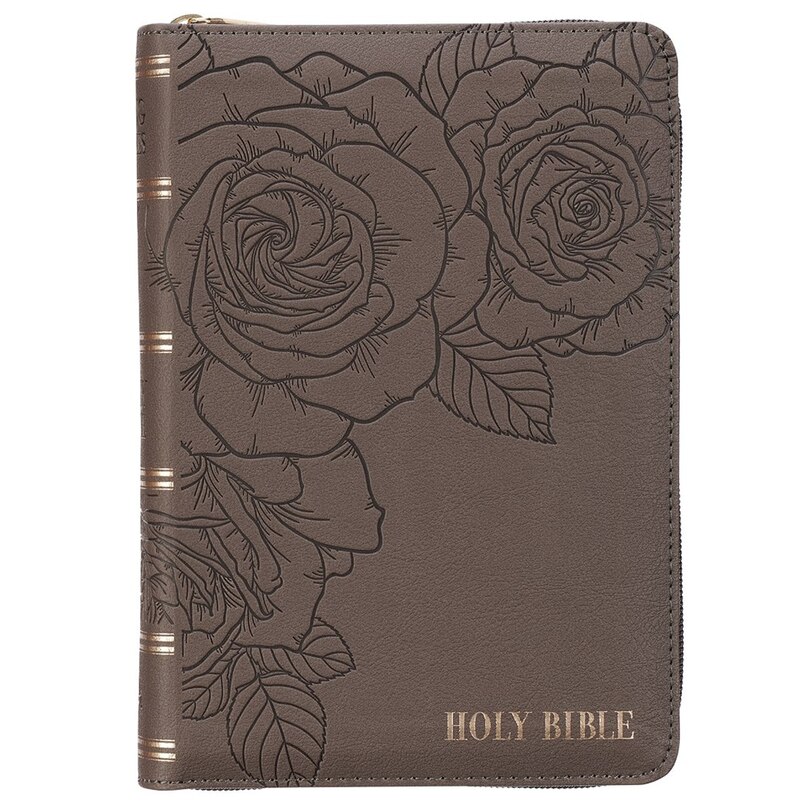 Front cover_KJV Bible Compact LP Faux Leather, Gray w/zipper