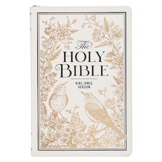 Couverture_KJV Bible Thinline LP Faux Leather, White and Gold w/zipper