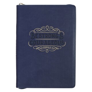 Front cover_Journal Classic Zip Navy Be Strong & Courageous Josh. 1:9