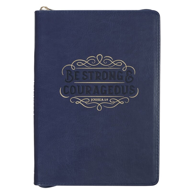Front cover_Journal Classic Zip Navy Be Strong & Courageous Josh. 1:9