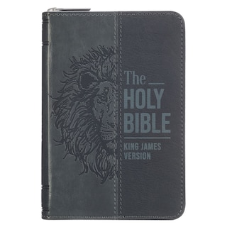 Front cover_KJV Bible Mini Pocket Faux Leather, Black/Gray w/zipper