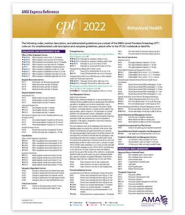 Cpt Express Reference Coding Card 2022: Behavioral Health