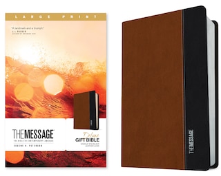Front cover_The Message Deluxe Gift Bible, Large Print (Leather-Look, Saddle Tan/Black)
