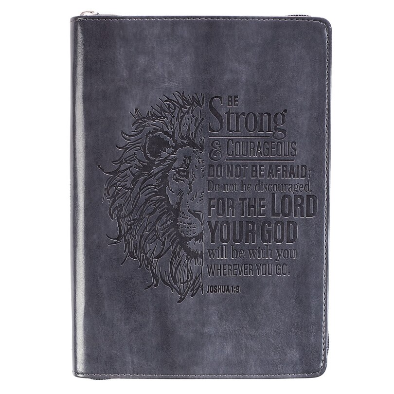 Couverture_Journal Classic Zip Gray Be Strong Joshua 1:9