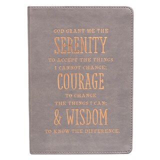 Christian Art Gifts Classic Journal Serenity Prayer Inspirational Scripture Notebook, Ribbon Marker, Gray Faux Leather Flexcover, 336 Ruled Pages