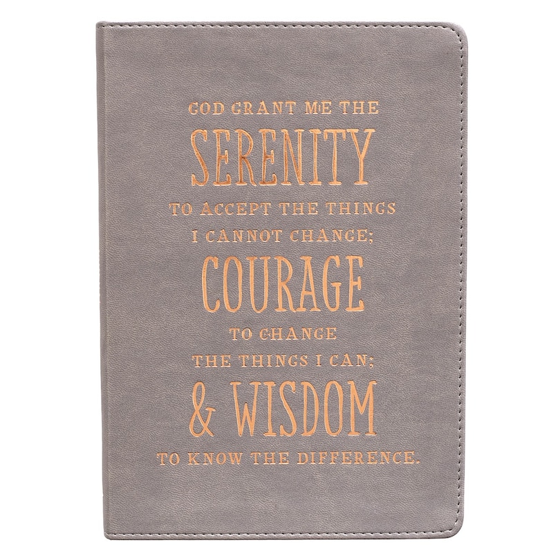 Christian Art Gifts Classic Journal Serenity Prayer Inspirational Scripture Notebook, Ribbon Marker, Gray Faux Leather Flexcover, 336 Ruled Pages