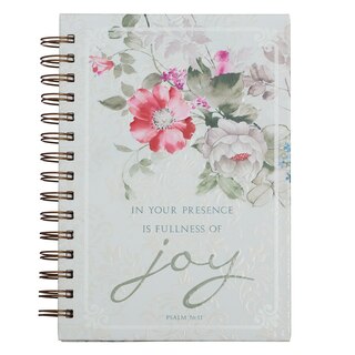 Christian Art Gifts Journal w/Scripture Fullness of Joy Psalm 16:11 Bible Verse Pink Flowers 192 Ruled Pages, Large Hardcover Notebook, Wire Bound