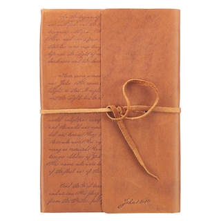 Journal Classic Full-grain Leather w/Wrap Tan In the Beginning John 1:1-14