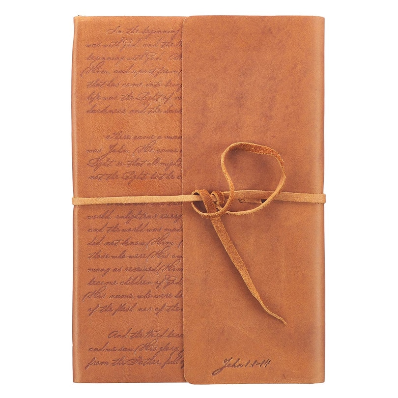 Journal Classic Full-grain Leather w/Wrap Tan In the Beginning John 1:1-14