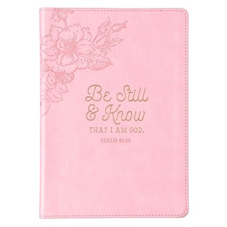 Christian Art Gifts Classic Journal Be Still and Know Psalm 46:10 Bible Verse, Inspirational Scripture Notebook, Ribbon Marker, Pink Faux Leather Flexcover, 336 Ruled Pages