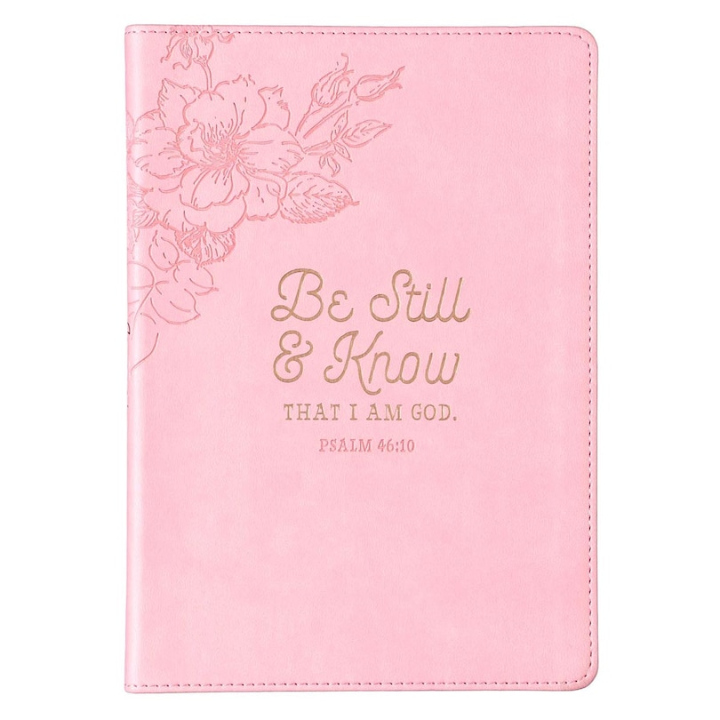 Christian Art Gifts Classic Journal Be Still and Know Psalm 46:10 Bible Verse, Inspirational Scripture Notebook, Ribbon Marker, Pink Faux Leather Flexcover, 336 Ruled Pages