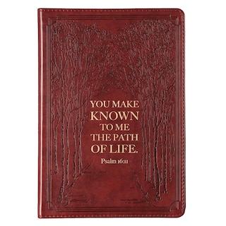 Christian Art Gifts Classic Journal The Path Of Life Psalm 16:11 Bible Verse, Inspirational Scripture Notebook, Ribbon Marker, Brown Faux Leather Flexcover, 336 Ruled Pages