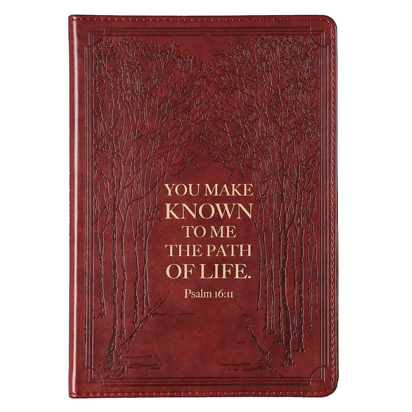 Christian Art Gifts Classic Journal The Path Of Life Psalm 16:11 Bible Verse, Inspirational Scripture Notebook, Ribbon Marker, Brown Faux Leather Flexcover, 336 Ruled Pages