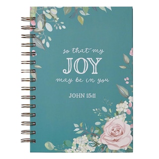 Christian Art Gifts Journal w/Scripture That My Joy May Be In You John 15:11 Bible Verse Teal 192 Ruled Pages, Large Hardcover Notebook, Wire Bound