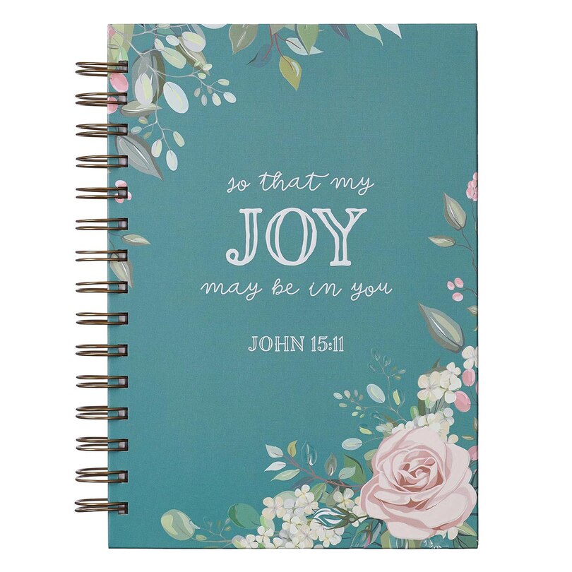 Christian Art Gifts Journal w/Scripture That My Joy May Be In You John 15:11 Bible Verse Teal 192 Ruled Pages, Large Hardcover Notebook, Wire Bound