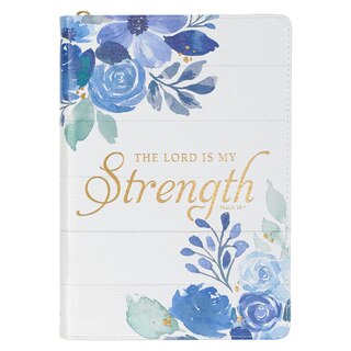 Couverture_Journal Classic Zip White Floral Printed Lord is My Strength Ps. 28:7