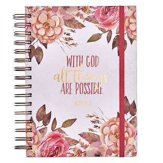 Couverture_Journal Spiral-bound w/Elastic Pink Floral All Things Matt. 19:26
