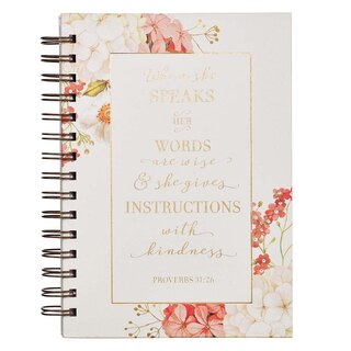 Front cover_Journal Wirebound Cream Floral When She Speaks Prov. 31:26