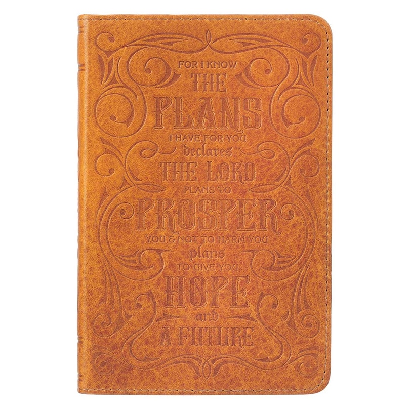 Christian Art Gifts Classic Handy-sized Full Grain Leather Journal I Know the Plans Jeremiah 29:11 Bible Verse Inspirational Scripture Notebook Ribbon 240 Ruled Pages, 5.7 x 7, Brown