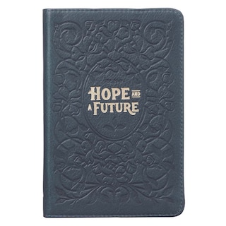 Christian Art Gifts Classic Handy-sized Full Grain Leather Journal Hope and A Future Jeremiah 29:11 Bible Verse Inspirational Scripture Notebook w/Ribbon, 240 Ruled Pages, 5.7 x 7, Navy