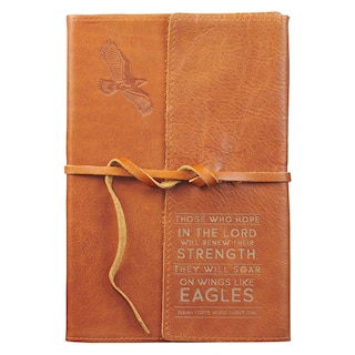 Journal Classic Full-grain Leather w/Wrap Tan Wings Like Eagles Isa. 40:31