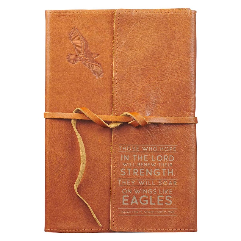 Journal Classic Full-grain Leather w/Wrap Tan Wings Like Eagles Isa. 40:31