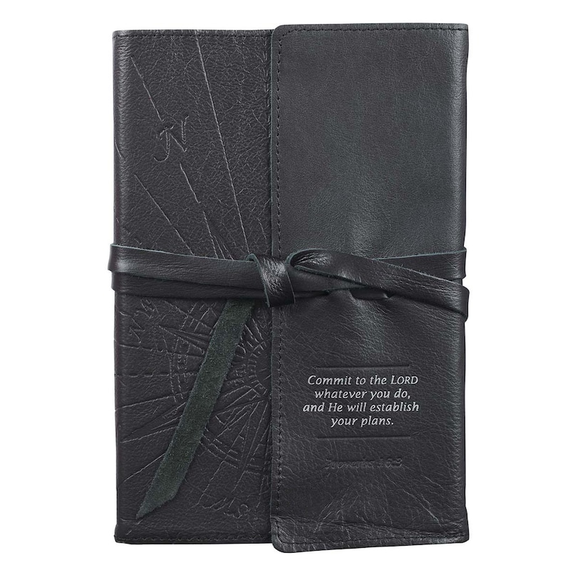 Journal Classic Full-grain Leather w/Wrap Black Commit to the Lord Prov. 16:3