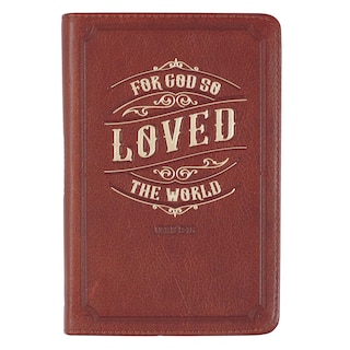 Christian Art Gifts Classic Handy-sized Full Grain Leather Journal For God So Loved The World John 3:16 Bible Verse Inspirational Scripture Notebook w/Ribbon, Faux Leather Flexcover 240 Ruled Pages, 5.7 x 7, Brown
