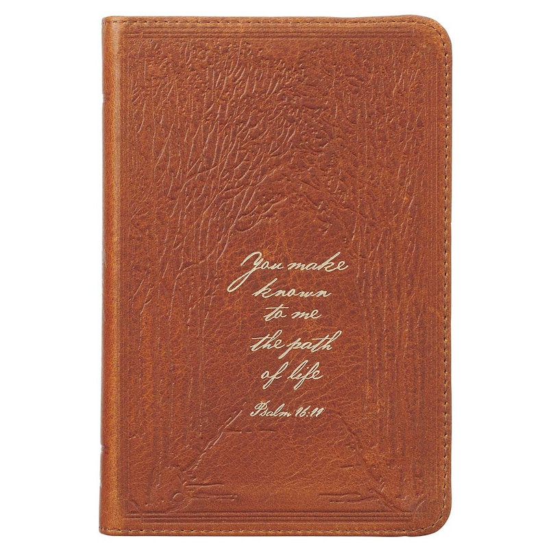 Christian Art Gifts Classic Handy-sized Full Grain Leather Journal Path Of Life Psalm 16:11 Bible Verse Inspirational Scripture Notebook w/Ribbon, Faux Leather Flexcover 240 Ruled Pages, 5.7 x 7, Brown