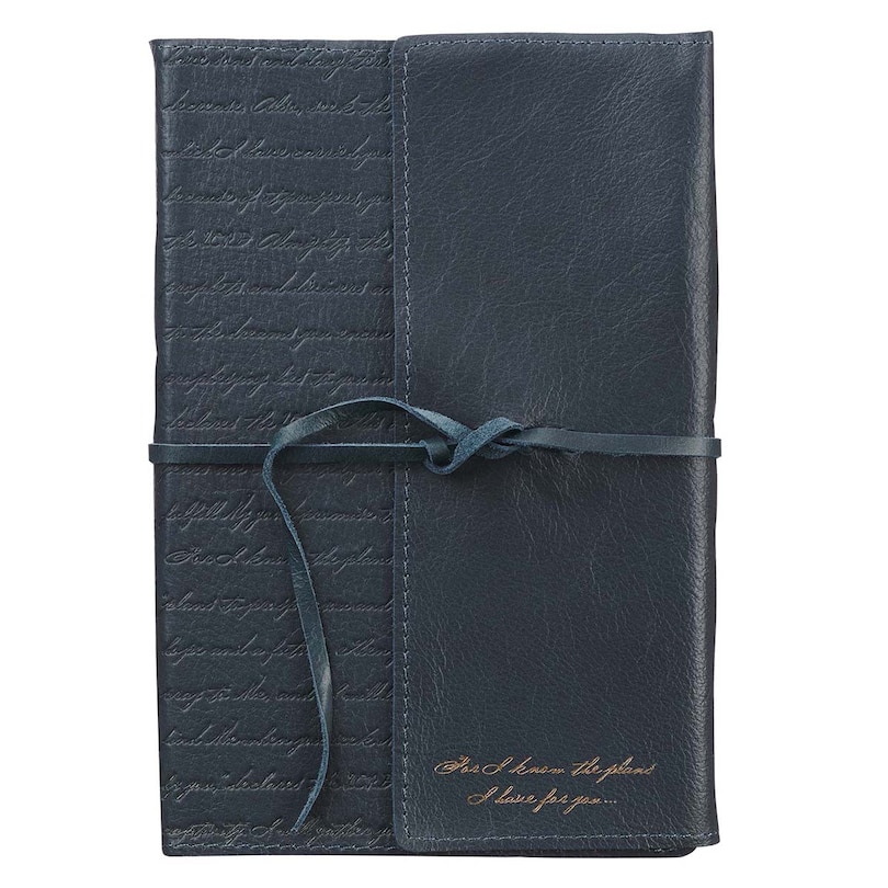 Journal Classic Full-grain Leather w/Wrap Navy The Plans Jer. 29:11