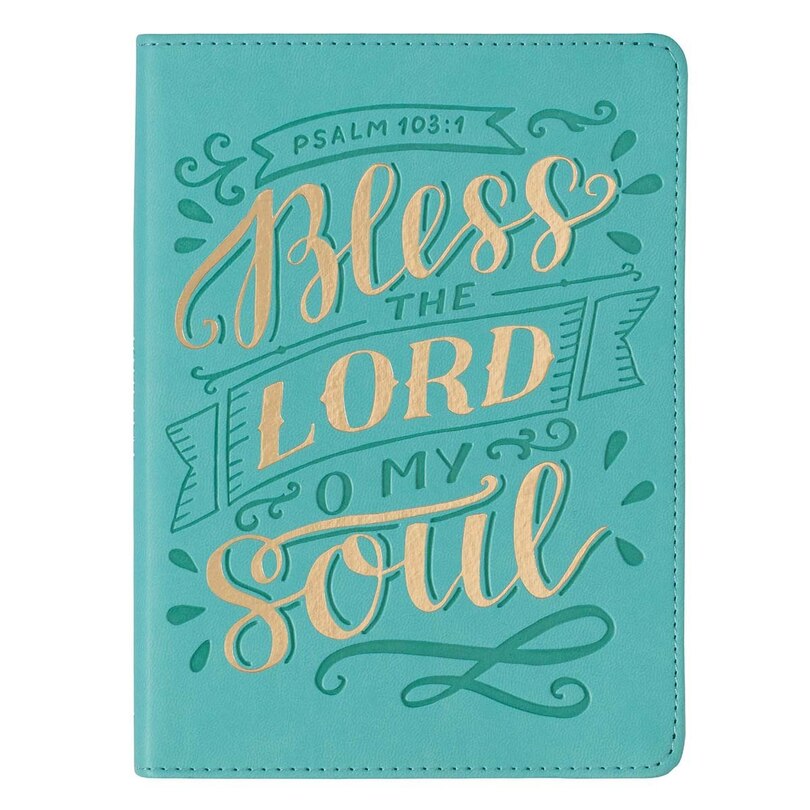 Bless the LORD Teal Faux Leather Handy-Sized Journal Notebook for Women “ Psalm 103:4