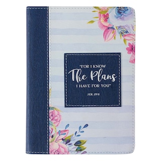 I Know The Plans Blue Floral Stripe Faux Leather Handy-Sized Journal Notebook for Women “ Jeremiah 29:11