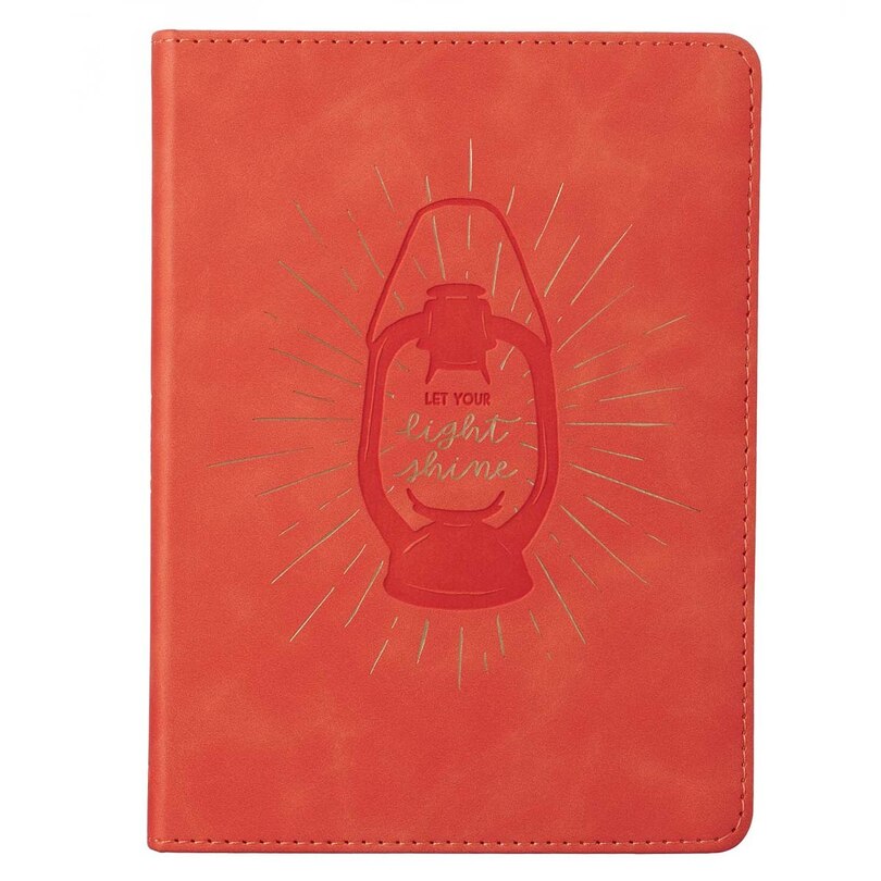 Front cover_Let Your Light Shine Coral Handy-size Faux Leather Journal