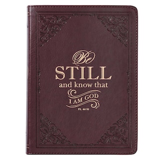 Be Still Psalm 46:10 Bible Verse Brown Faux Leather Handy Size Journal, Inspirational Notebook w/Ribbon 240 Lined Pages