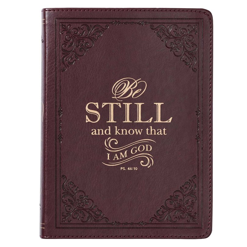 Be Still Psalm 46:10 Bible Verse Brown Faux Leather Handy Size Journal, Inspirational Notebook w/Ribbon 240 Lined Pages