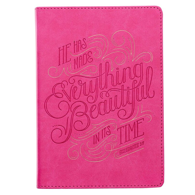 Christian Art Gifts Classic Journal Everything Beautiful In His Time Ecc. 3:11 Inspirational Scripture Notebook, Ribbon Marker, Pink Faux Leather Flexcover, 336 Ruled Pages