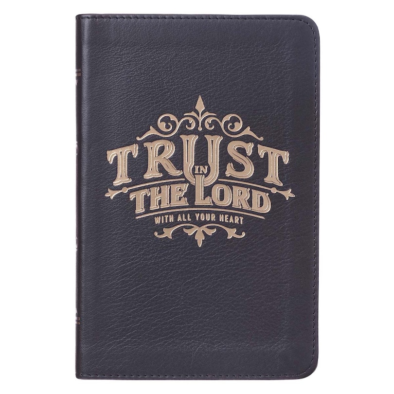 Christian Art Gifts Classic Handy-sized Full Grain Leather Journal Trust In The Lord Proverbs 3:5 Bible Verse Inspirational Scripture Notebook w/Ribbon, Faux Leather Flexcover 240 Ruled Pages, 5.7 x 7, Black