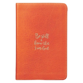 Front cover_Christian Art Gifts Classic Handy-sized Full Grain Leather Journal Be Still and Know Psalm 46:10 Bible Verse Inspirational Scripture Notebook w/Ribbon, Faux Leather Flexcover 240 Ruled Pages, 5.7 x 7, Burnt Orange