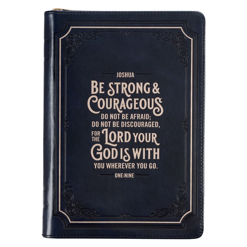 Front cover_Journal Classic Zip Black Strong & Courageous Josh. 1:9